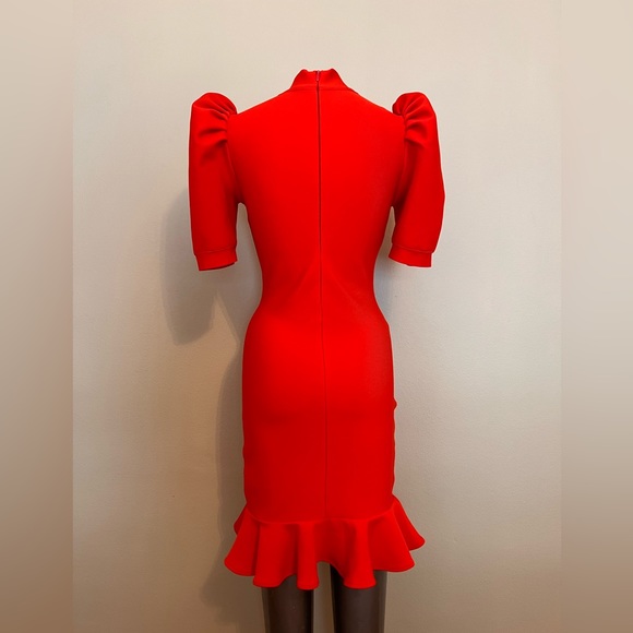 Red Slimming Stretch Dress with Exaggerated Sleeves Size M by Tiffany Houghton - Picture 4 of 5